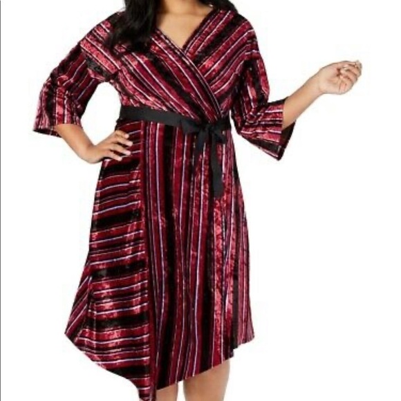 NY Collection Stripe Velvet Asymmetrical Dress - Picture 2 of 13